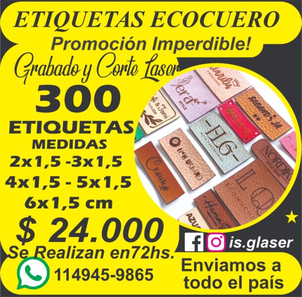Etiquetas Ecocuero personalizadas grabado y corte laser