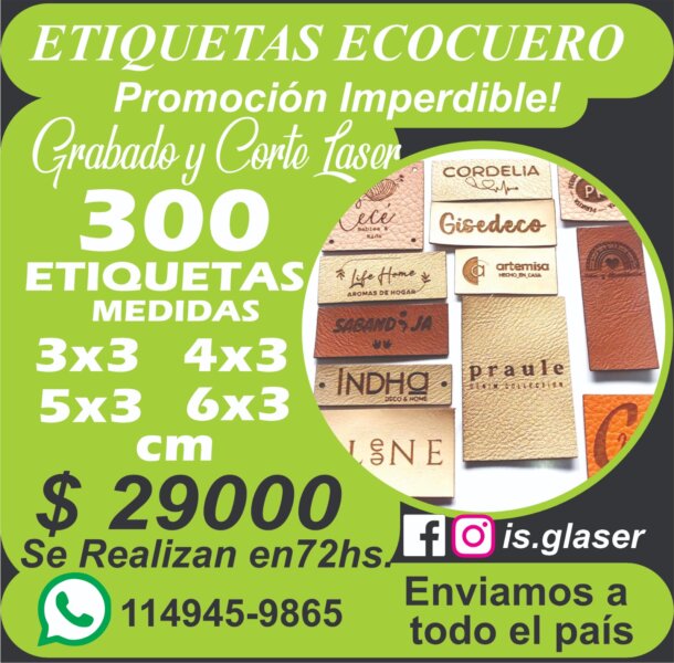 Etiquetas Ecocuero personalizadas grabado y corte laser