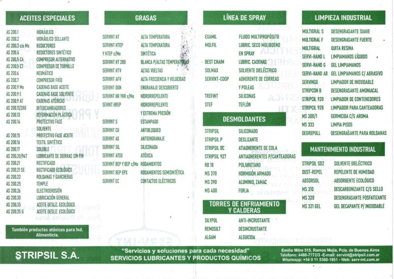 Productos Quimicos y Lubricantes especiales x lt