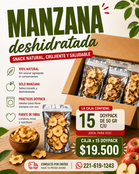 Manzana deshidratada crocante doypack x50 gramos caja x15 unidades
