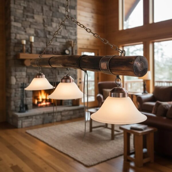 Lampara colgante rustica Tronco x3 luces