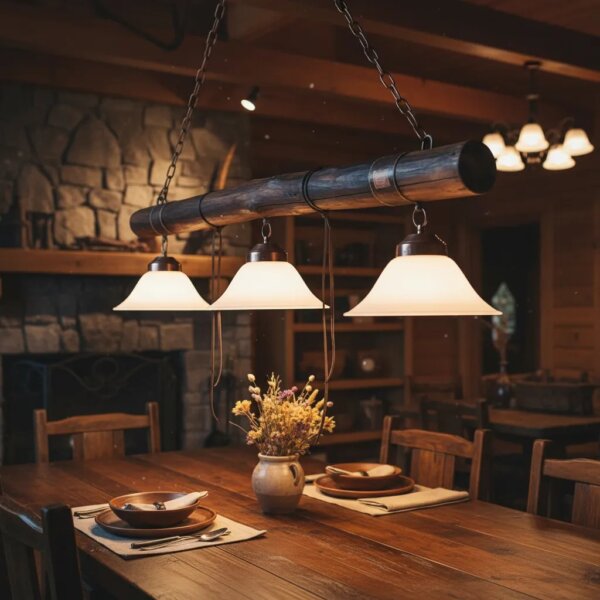 Lampara colgante rustica Tronco x3 luces
