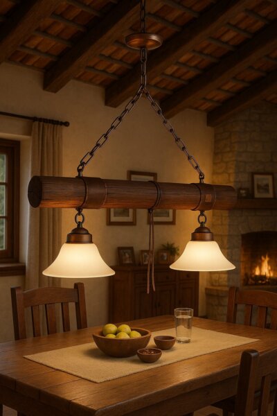 Lampara colgante rustica Tronco x2 luces