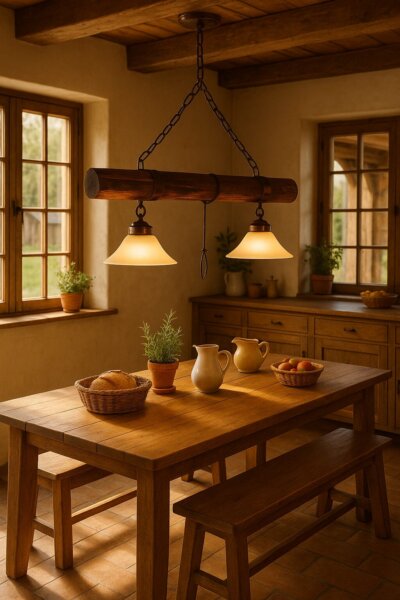 Lampara colgante rustica Tronco x2 luces