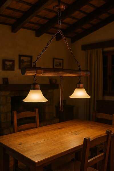 Lampara colgante rustica Tronco x2 luces